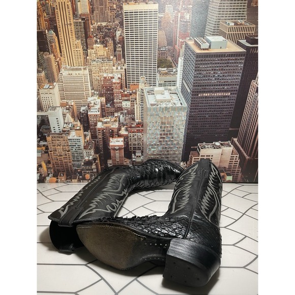 Vintage Justin Black Snake Skin Cowboy Western Boots Mens Sz 7.5 D/6046 USA Made - Picture 2 of 13